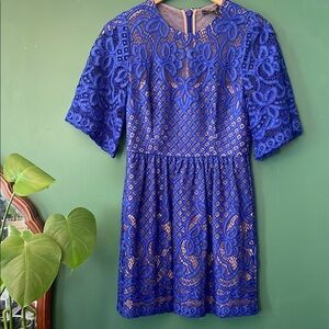 BCBG Max Azria Womens 6 Cobalt Blue Lace Dress Pockets